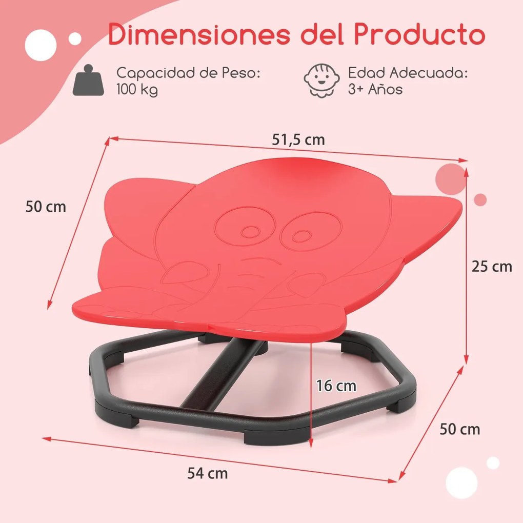 Cadeira giratória sensorial para crianças para autismo com base metálica antiderrapante Rotação 360° 54 x 50 x 25 cm Vermelho