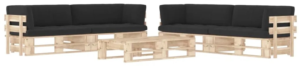 6 pcs conj. lounge paletes c/ almofadões pinho impregnado