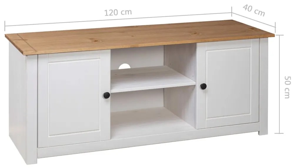 Móvel de TV 120x40x50 cm madeira de pinho maciça Panama branco