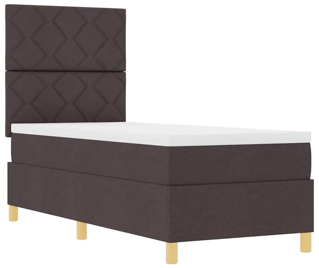 Cama Box Spring com Colchão Castanho Escuro 80x200 cm Tecido