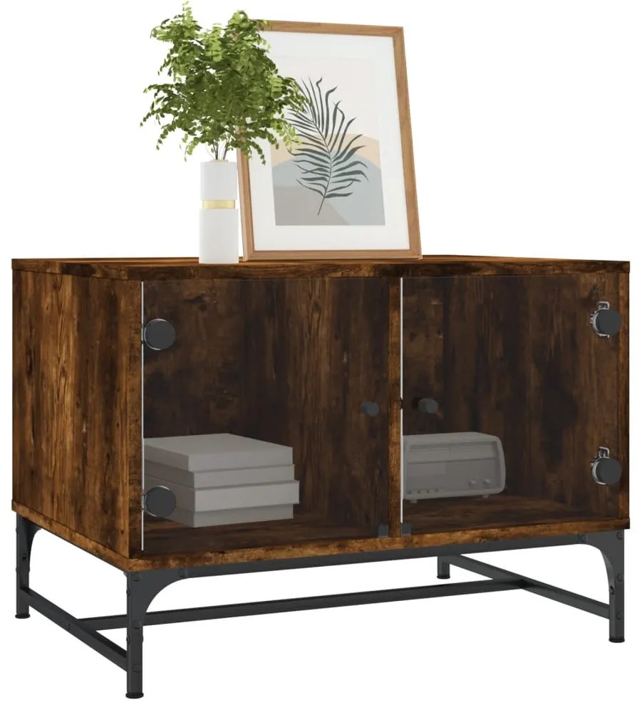 Mesa de centro c/ portas de vidro 68,5x50x50 cm carvalho fumado