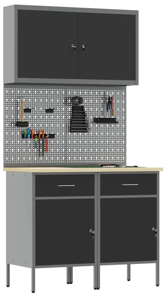 Conjunto de Armário e Painel de Ferramentas vidaXL 5 Peças Preto MDF e