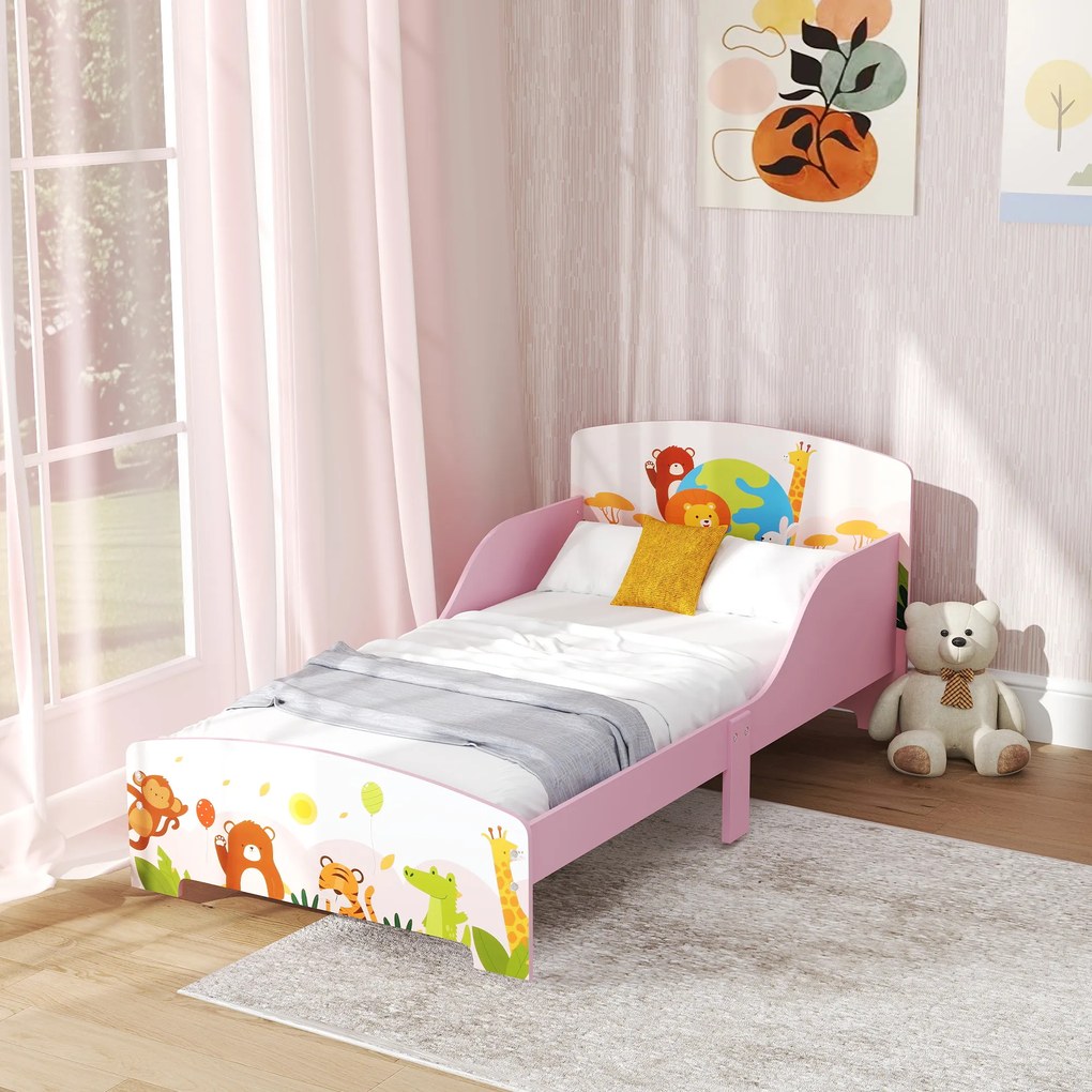 Cama infantil de chão 140 x 70 cm, (COLCHÃO NÃO INCLUID) com base de ripas de madeira, design baixo e seguro, cor-de-rosa