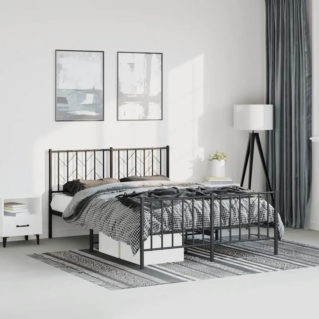 Estrutura de cama com cabeceira e pés 193x203 cm metal preto