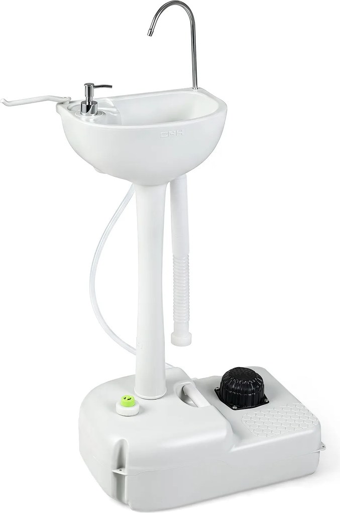 Lavatório Portátil, 50 x 34 x 102 cm, Bomba de Pedal, Branco