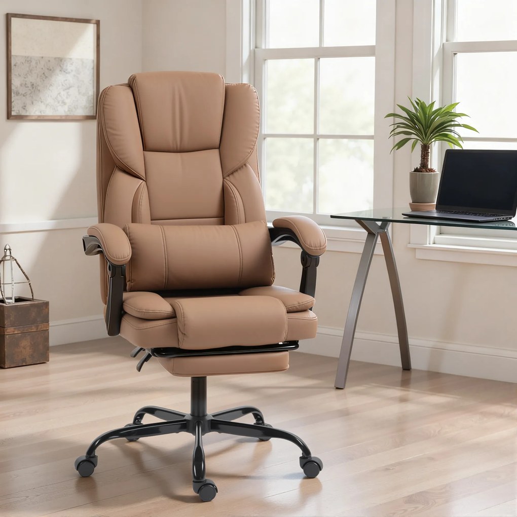 Cadeira de escritório ergonómica, cadeira de escritório com encosto reclinável, altura ajustável, 65 x 67 x 111–119 cm, castanho
