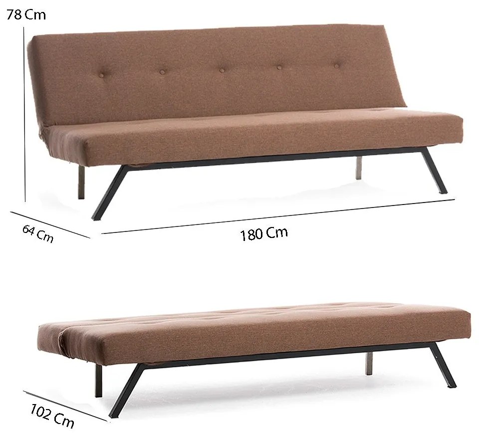 Sofá-Cama 3 Lugares Zola – Castanho – 180 x 102 cm