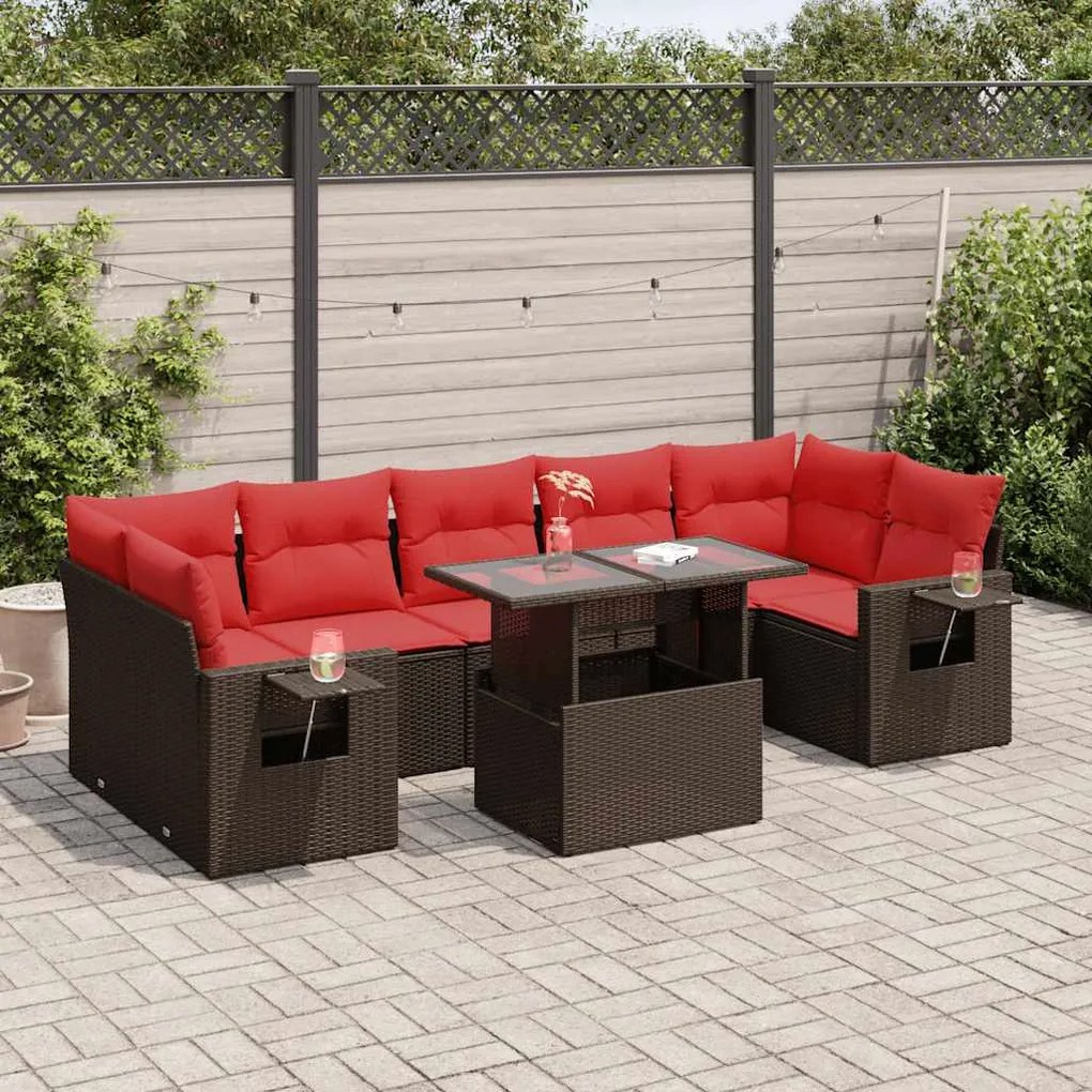 8 pcs conjunto sofás jardim almofadões vime PE/acácia cinzento
