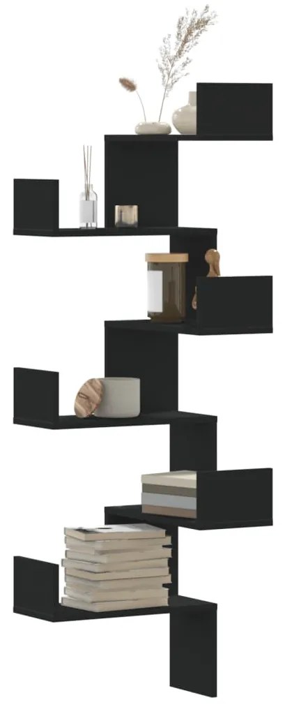 Estante de parede p/ canto 45x45x147 cm deriv. madeira preto
