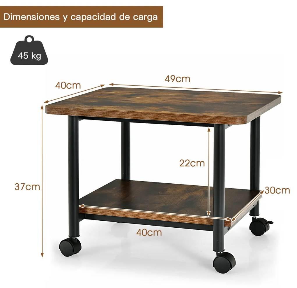 Mesa Suporte para Impressora com rodas 360⁰ fotocopiadora para escritório 49 x 40 x 37 cm Castanho