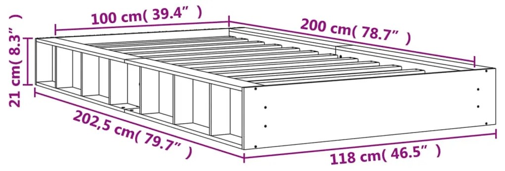 Estrutura de cama 100x200 cm madeira pinho maciça castanho cera