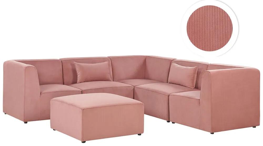 Sofá de canto esquerdo com 5 lugares e repousa-pés em bombazine rosa LEMVIG Beliani