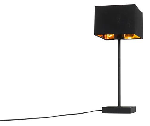 Candeeiro de mesa moderno preto com abajur de tecido preto e dourado - VT 1 Moderno