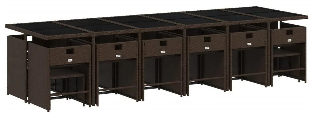 17 pcs conjunto jantar p/ jardim c/ almofadões vime PE castanho