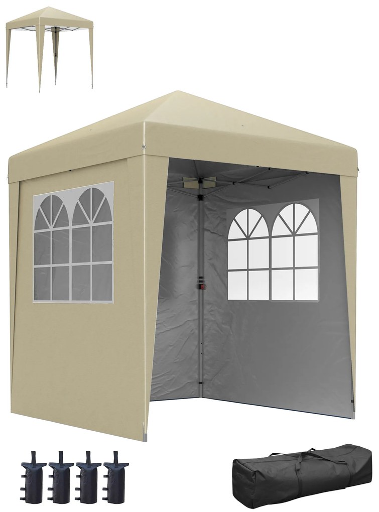 Outsunny Tenda barnum de jardim pop-up dobrável ajustável em altura proteção UV 30+ 3 paredes laterais beige | Aosom Portugal