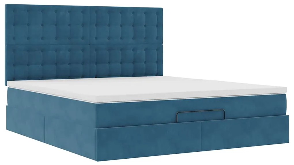 Estrutura cama otomana colchões 180x200 cm veludo azul escuro