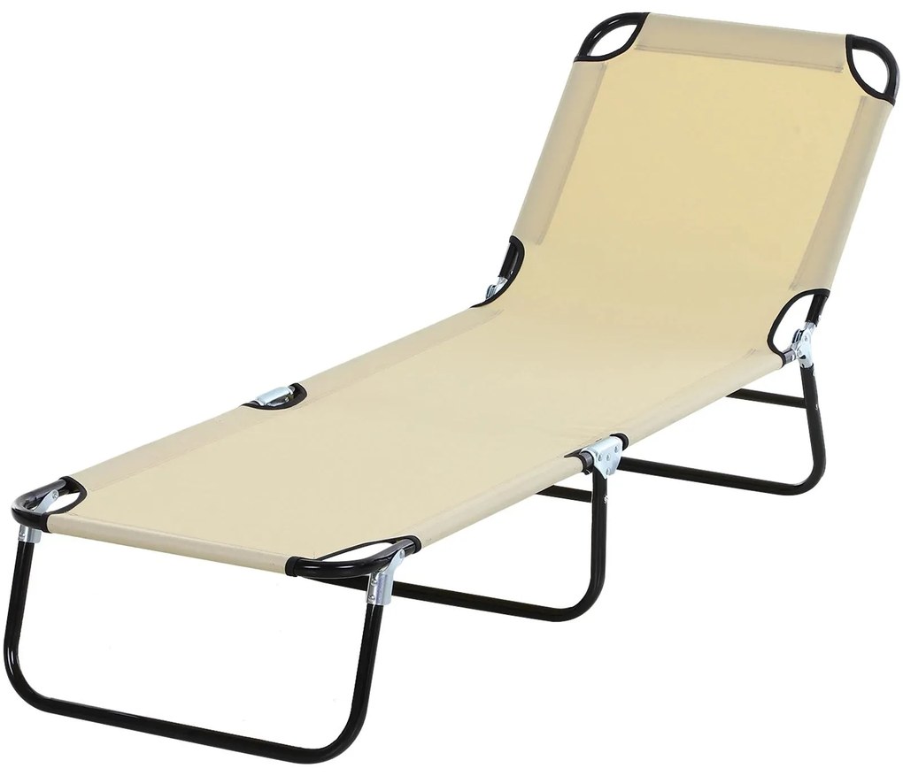 Outsunny Espreguiçadeira para Piscina Dobrável Reclinável Exterior 3 Posições Ângulo Ajustável 120 kg 190x56x28 cm Creme Confortável | Aosom Portugal