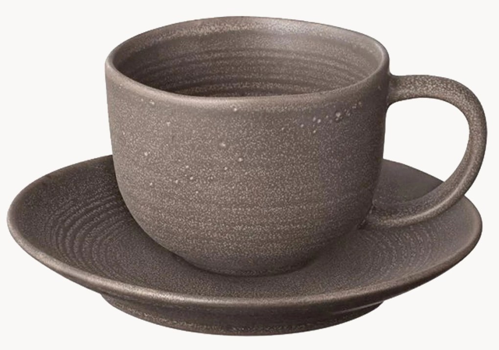 Chávenas de café artesanais com pires Kumi, conjunto de 2