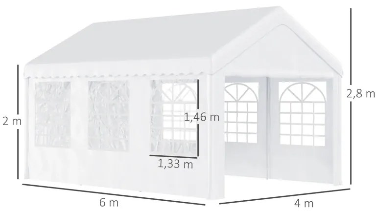 Tenda para Festas 6x4x2,8m Tenda de Jardim com 4 Paredes Laterais Aço e Poliéster Branco