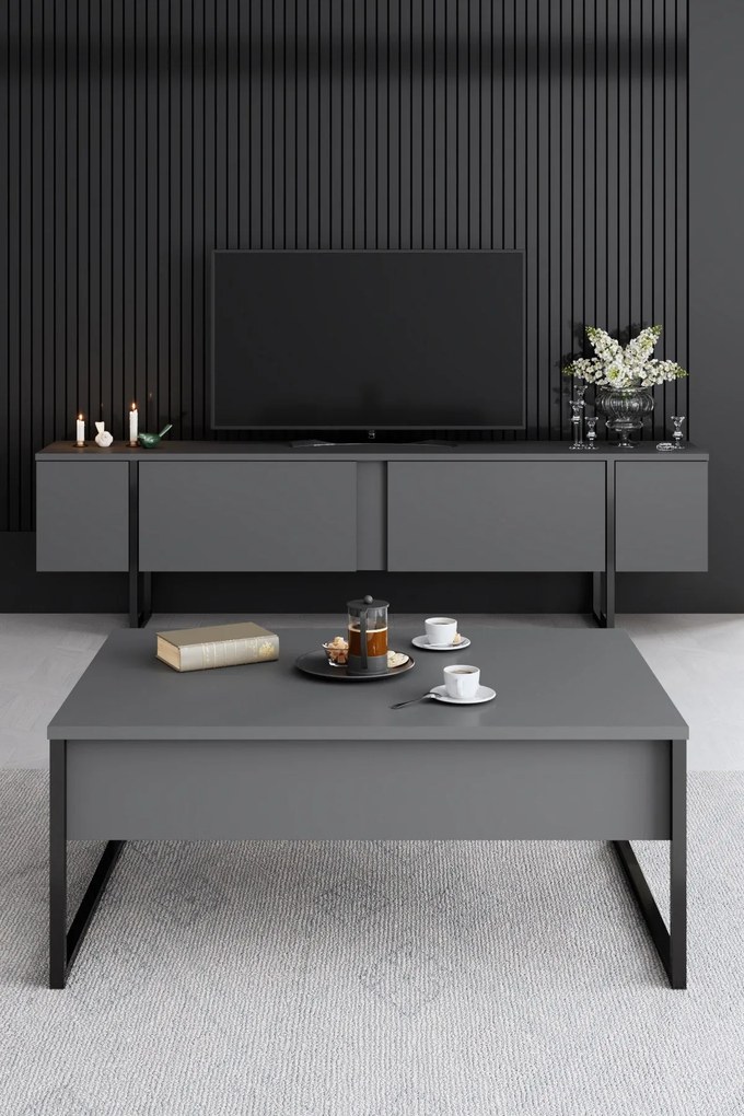 Conjunto de Mobiliário de Sala Luxe – Nogueira e Preto – Console 160x3