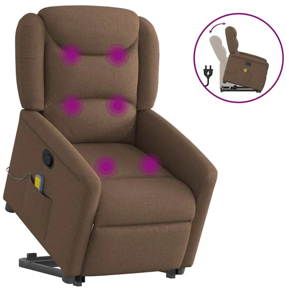 vidaXL Poltrona reclinável massagens tecido castanho