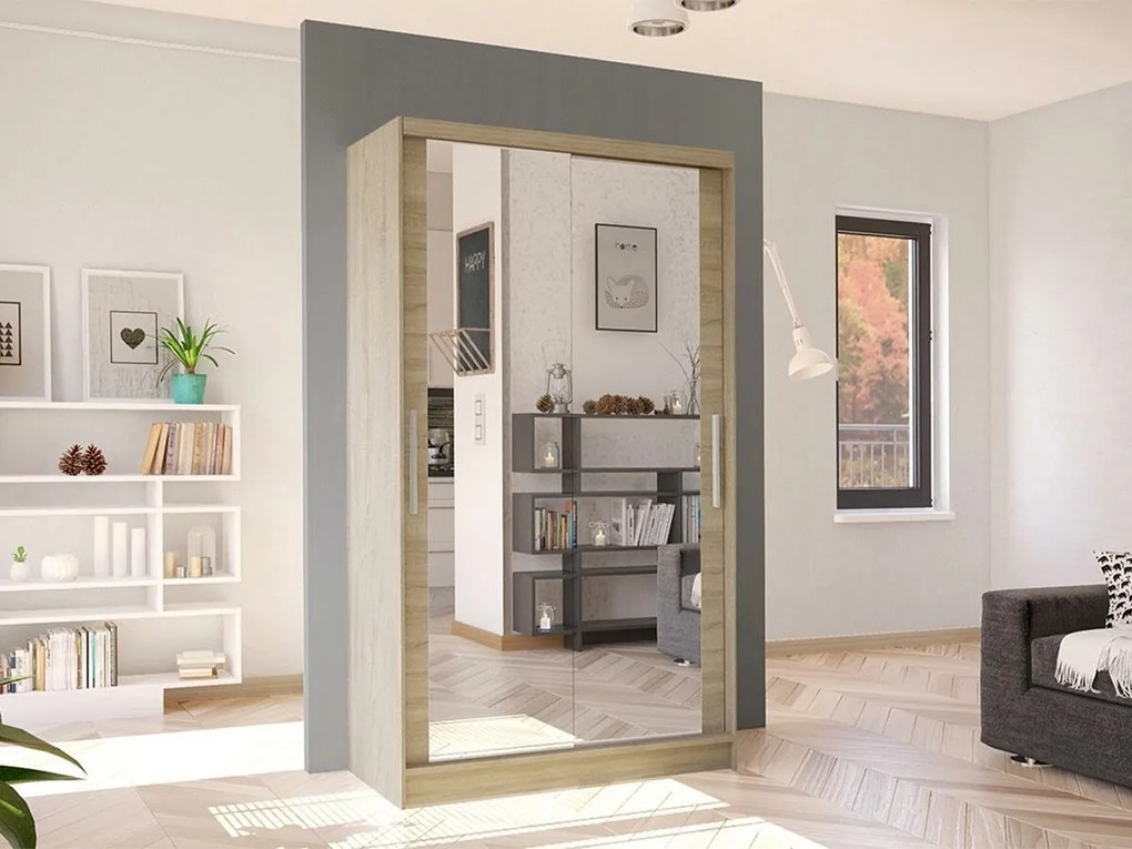 Roupeiro Closico Structor VII, Carvalho sonoma, 200x100x58cm, 96 kg, Portas para roupeiro: Deslizante, Número de prateleiras: 4, Número de prateleiras: 4