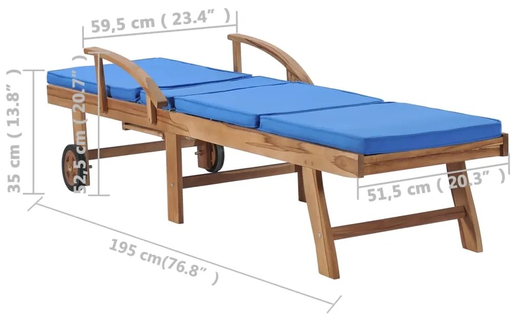 Espreguiçadeiras c/ almofadões 2 pcs madeira teca maciça azul