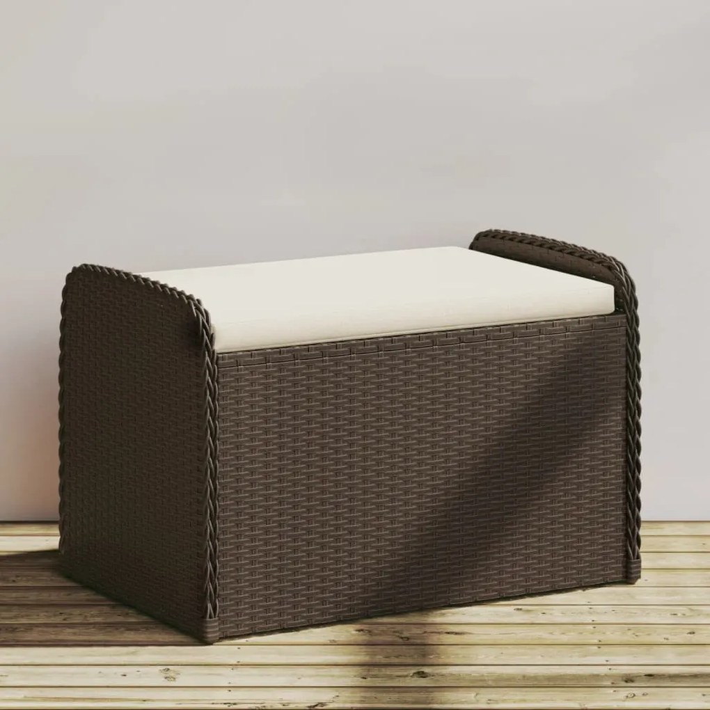 vidaXL Banco de arrumação com almofadão 80x51x52 cm vime PE castanho