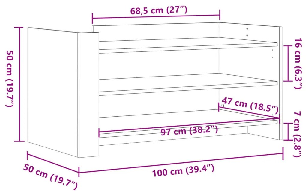 Mesa de centro 100x50x50cm derivados de madeira carvalho sonoma