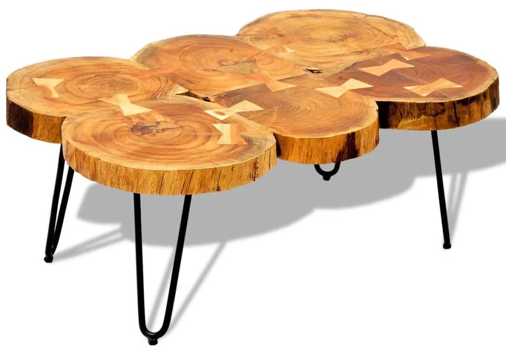 242443 vidaXL Mesa de centro 35 cm 6 troncos madeira de sheesham sólida