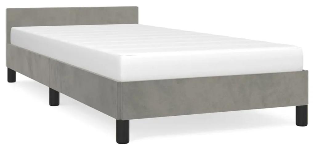 Estrutura de cama c/ cabeceira 90x200 cm veludo cinzento-claro