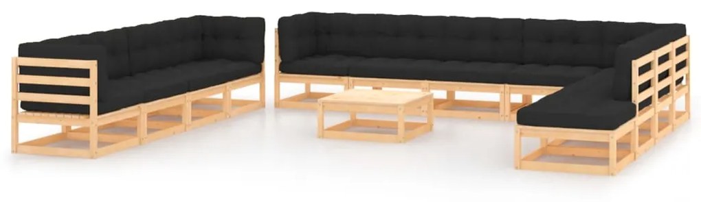 vidaXL 13 pcs conj. lounge jardim c/ almofadões antracite pinho maciço