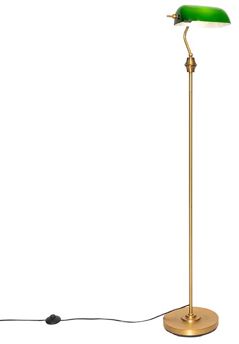 Candeeiro de pé clássico bronze com vidro verde - Banker