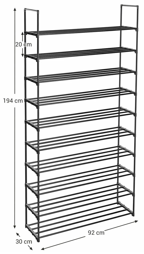 Sapateira com 10 níveis 92 x 30 x 194 cm Preto