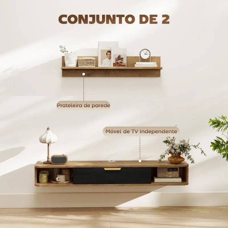 Móvel de TV Sala de Estar com Prateleira de Parede 120x24x16 cm Armário Orifícios para Cabos para Televisão de Parede Carvalho