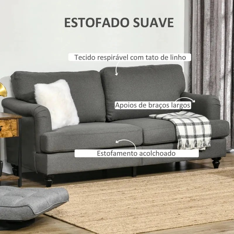 Sofá Laurice Estofado em Linho - Design Vintage