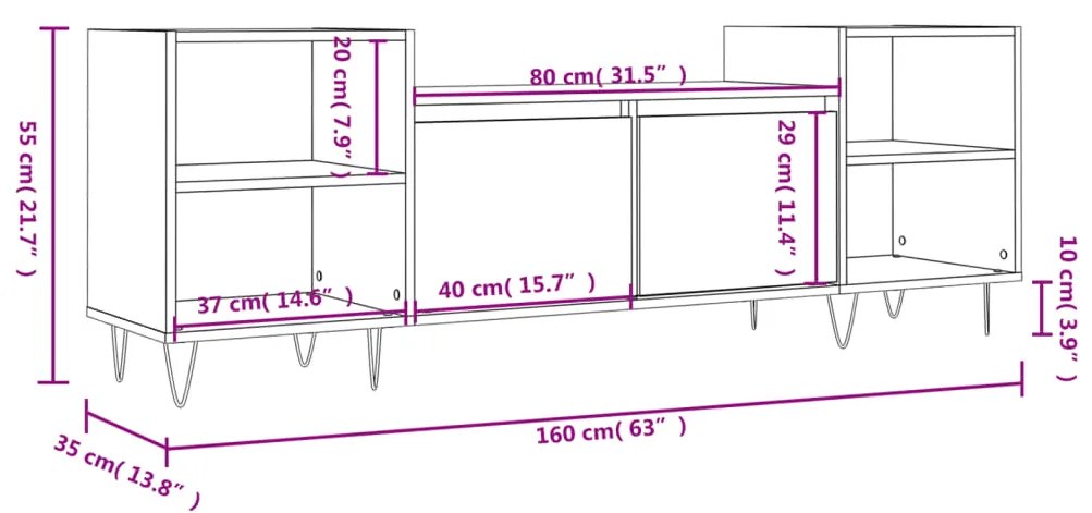 Móvel de TV 160x35x55 cm derivados de madeira branco