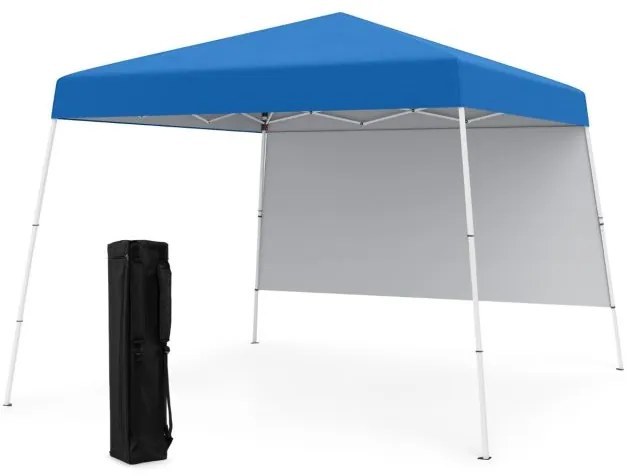 Tenda 300 x 300 cm Pop Up Dobrável com 1 Parede Lateral Com Saco, jardim, campismo, feiras, eventos com Estrutura Metálica Azul