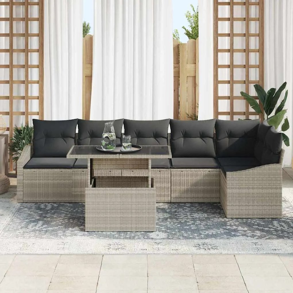 Conjunto de Sofá de Jardim de 7 Peças com Almofadas Cinza Claro de Vim