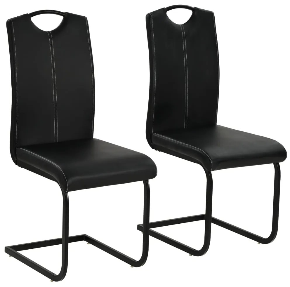vidaXL Cadeiras de jantar cantilever 2 pcs couro artificial preto