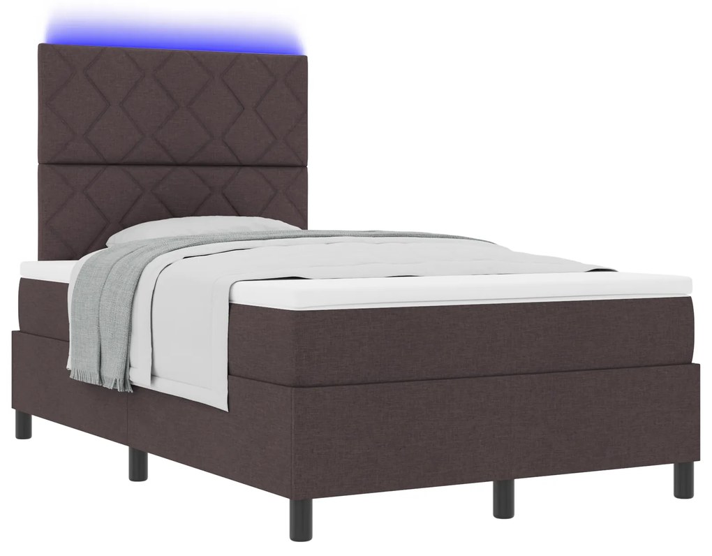Cama Box com Colchão & LED Castanha Escura 120x200 cm Tecido