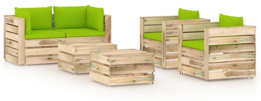 3074842 vidaXL 6 pcs conj. lounge jardim c/ almofadões madeira impreg. verde