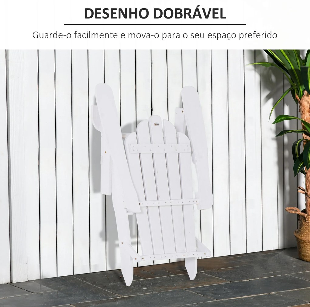 Outsunny Cadeira Adirondack de Madeira Dobrável Cadeira de Jardim com Apoio para os Braços e Encosto Alto para Terraço Balcão Exterior Carga Máx. 113kg 73x73x92cm Branco