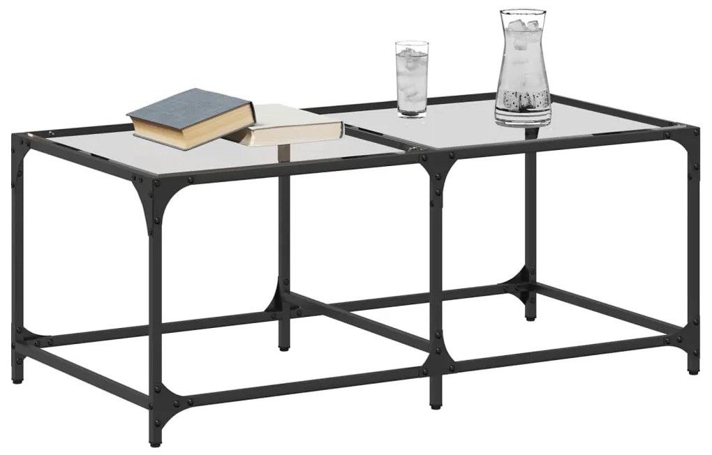 Mesa de centro c/ topo em vidro transparente 98,5x50x40 cm aço