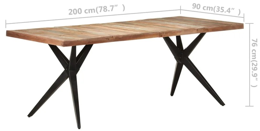 Mesa de jantar 200x90x76 cm madeira recuperada maciça