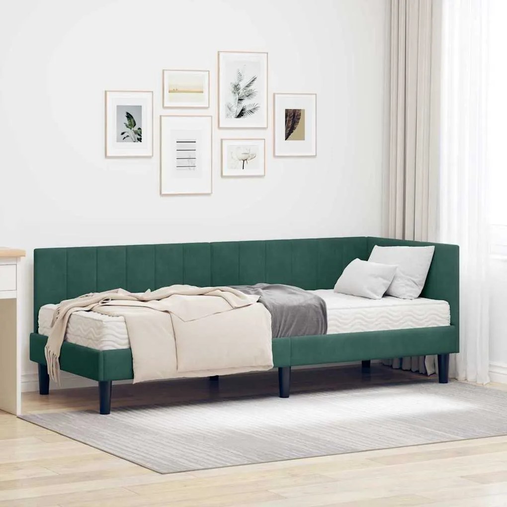 vidaXL Estrutura de Cama de Canto com Colchão 2 pcs Verde Veludo