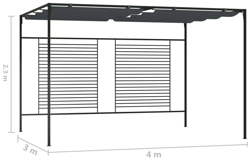 Gazebo com toldo retrátil 4x3x2,3 m 180 g/m² antracite