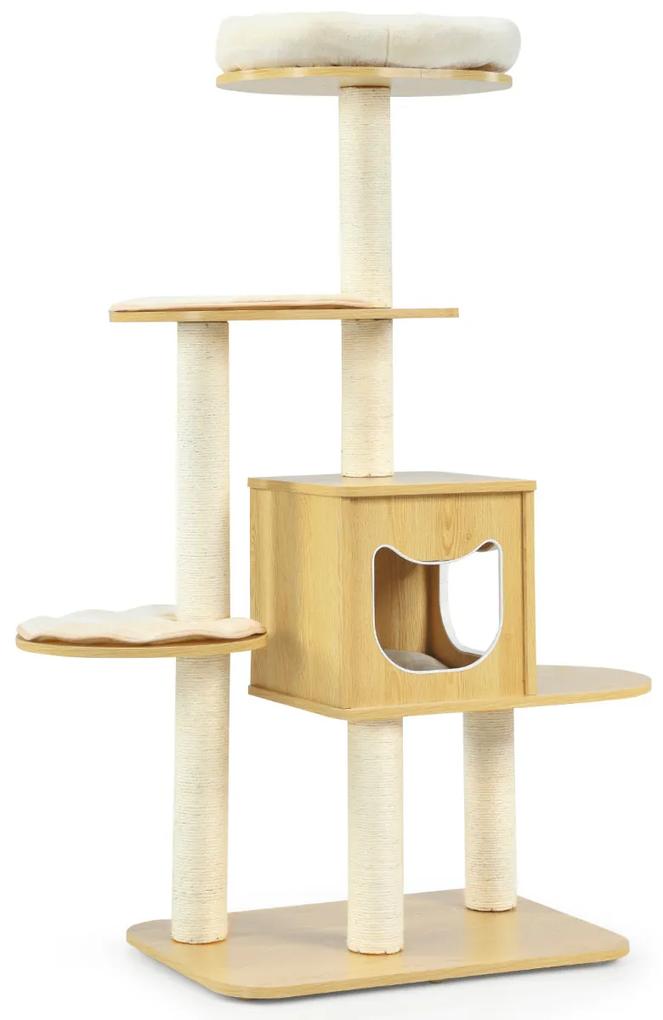 Arranhador árvore para gatos 135 cm com 4 níveis para gatinhos com plataforma de afixação de coçar em pelúcia natural