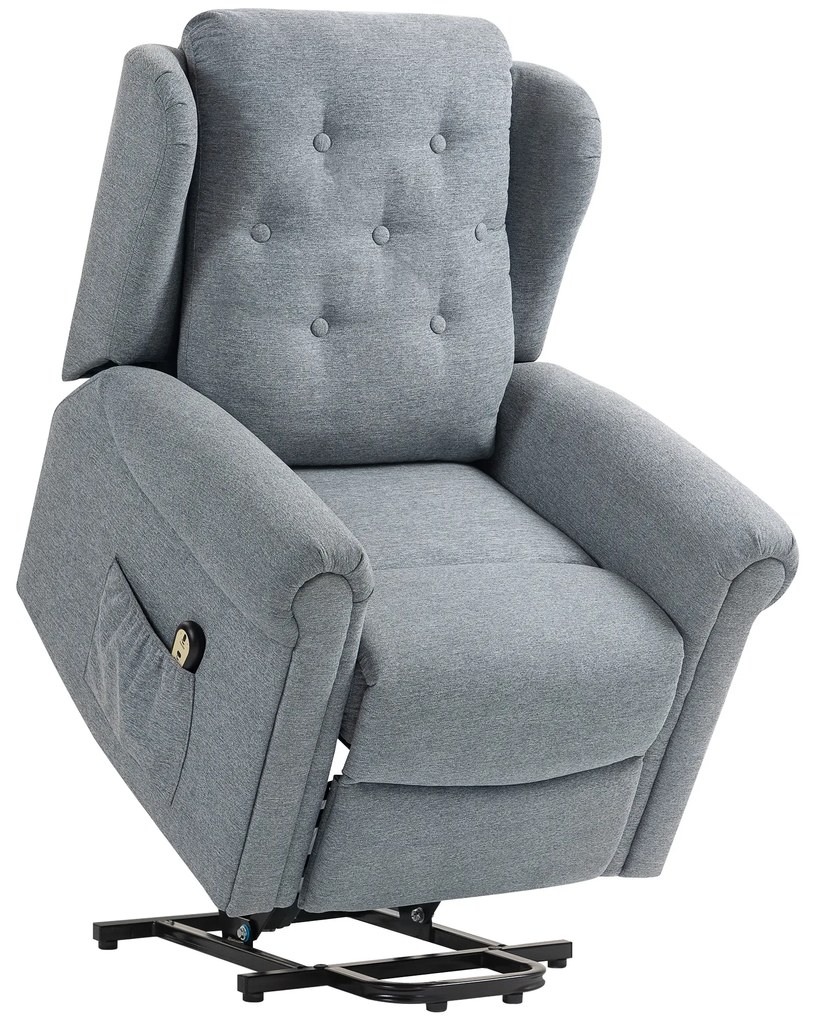 Poltrona Relax Reclinável Elétrica Poltrona Elevatória com Encosto Alto Capitonê Controlo Remoto 85x91x103 cm Cinza