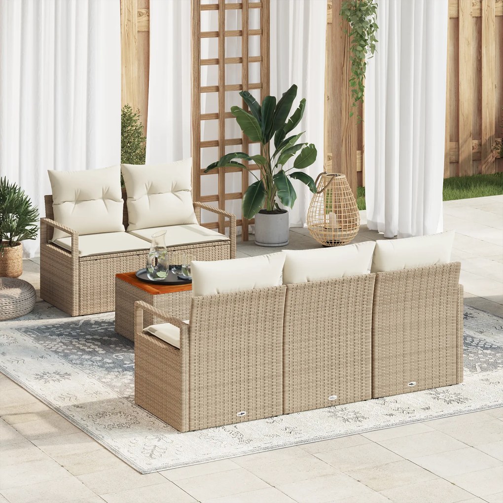 Conjunto de Sofá de Jardim vidaXL de 6 Peças com Almofadas Bege Rattan